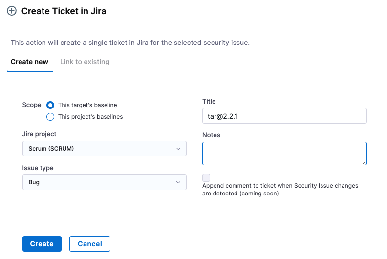 Create Jira Ticket options